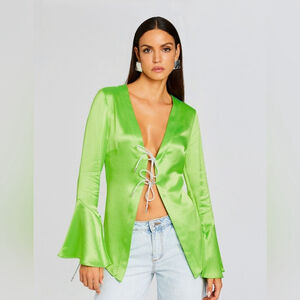 NWT $398 RETROFETE Svea Blouse In Fresh Lime Small